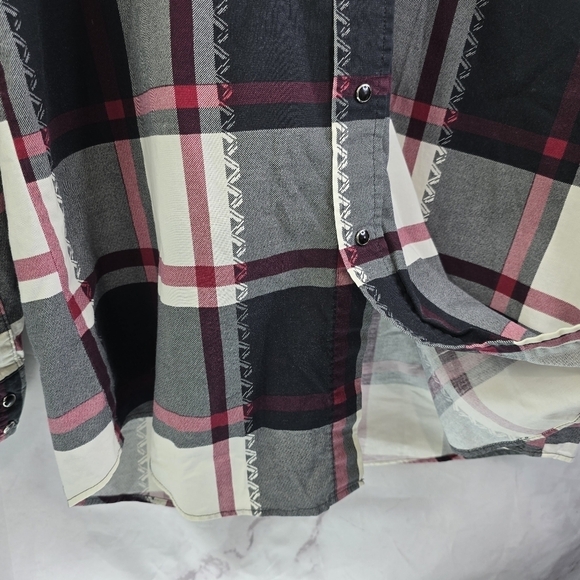 Roper Shirt Mens Large Black Red Snap Button Plaid Western White Long Sleeve - Picture 9 of 12